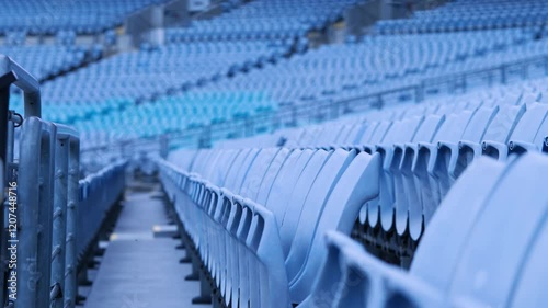A foldable bleacher seating area in a huge stadium. - closeup shot
