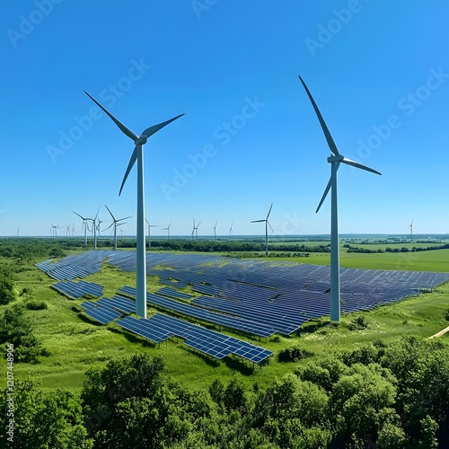  renewable energy setup with solar panels and wind turbine isolated on transparent image