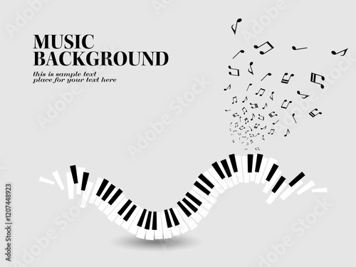 ピアノ鍵盤が浮かぶ音楽テーマの背景イラスト