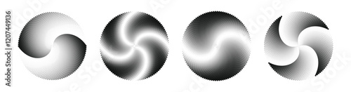 Design spiral dots backdrop. Abstract monochrome background. Vector-art illustration. No gradient, Trendy design element for frame, round logo, sign, symbol, web, prints, posters, template, pattern.