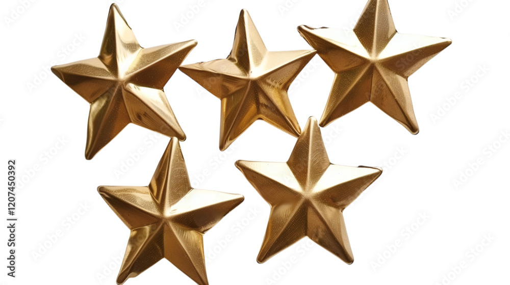 Five golden stars for product rating reviews for websites and mobile applications, isolated on white background Five golden stars for product rating reviews for websites and mobile applications, isolated on white background