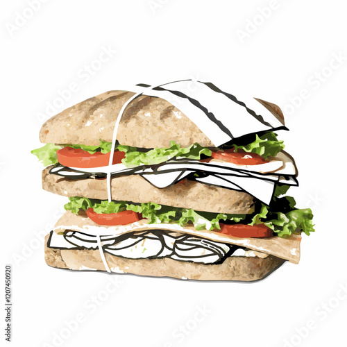 Tasty ciabatta sandwiches isolated vector illustration (3)