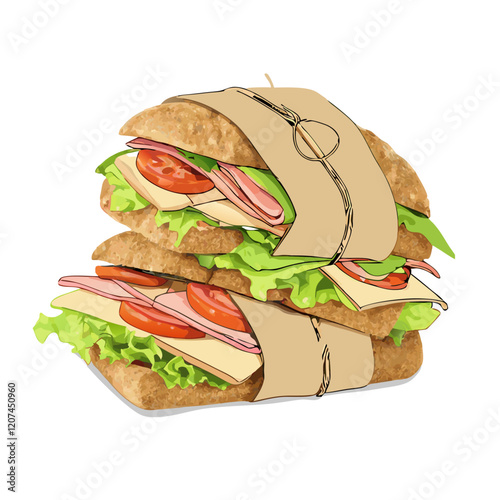 Tasty ciabatta sandwiches isolated vector illustration (4)
