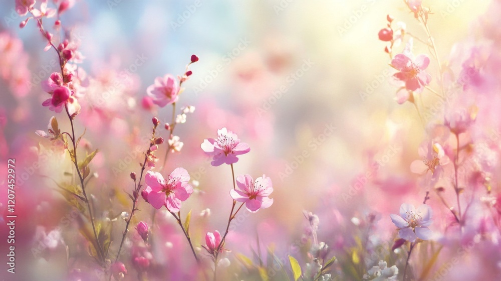Soft Pink Blossoms in Sunlight: A Springtime Floral Scene Soft Pink Blossoms in Sunlight: A Springtime Floral Scene