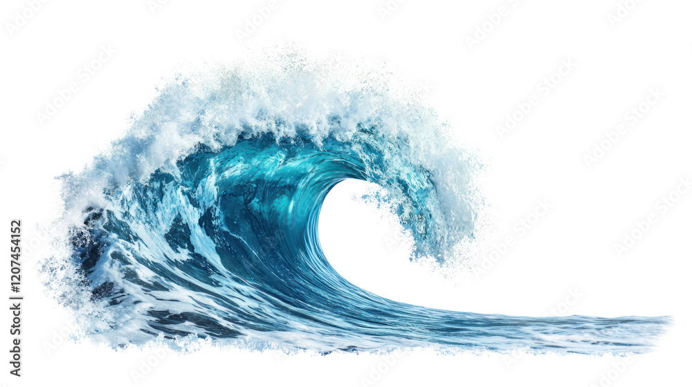Fototapeta premium A dynamic wave crashing with vibrant shades of blue and white, showcasing power and beauty of ocean water. Ideal for nature and environment themes.
