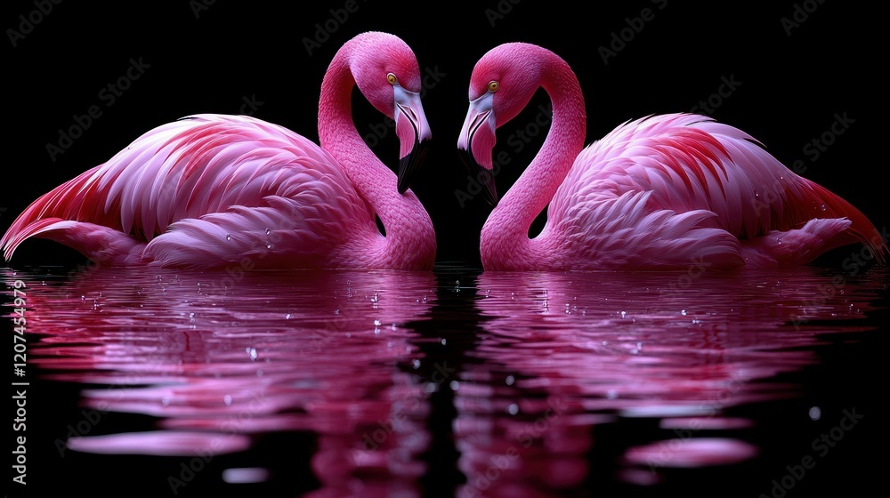 Naklejka premium Two Pink Flamingos in Love: A Serene Reflection