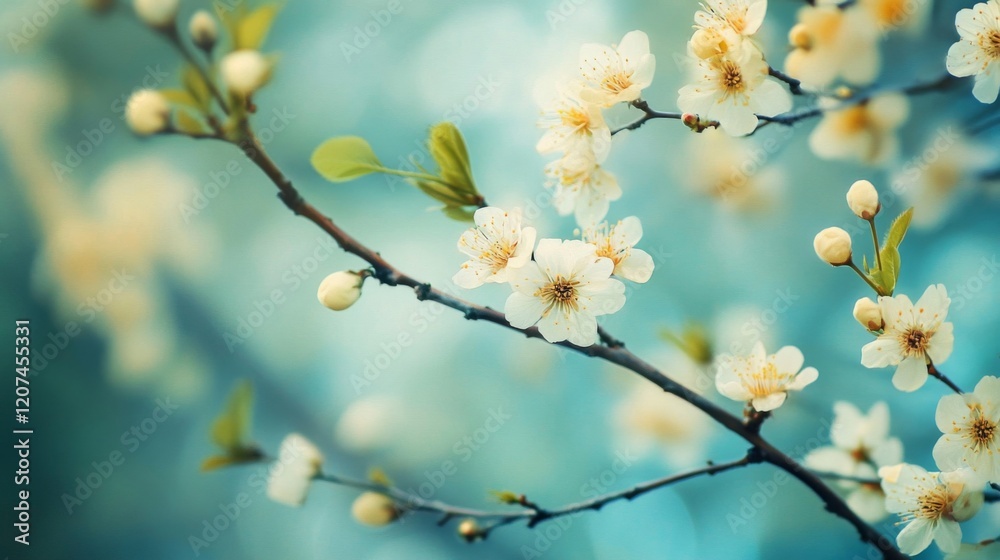 Delicate White Blossoms on a Branch in Spring Delicate White Blossoms on a Branch in Spring