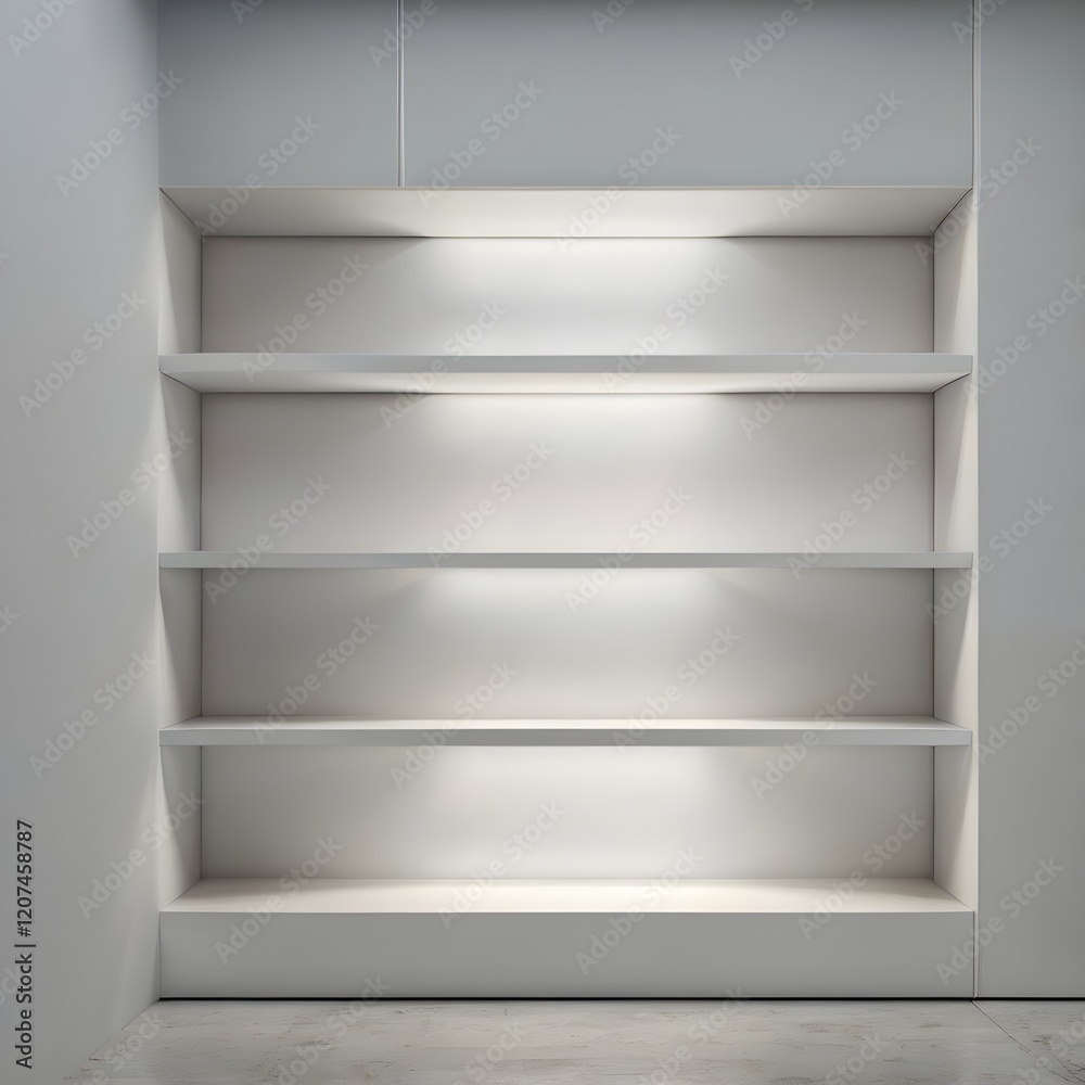 Empty shelf on white wall indoor background Empty shelf on white wall indoor background