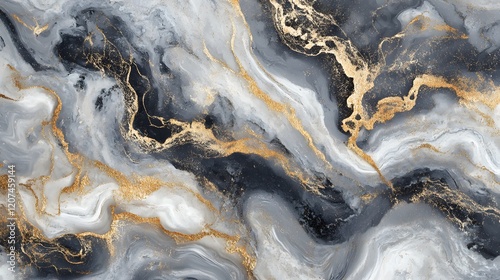 Abstract Grey Black Gold Swirling Marble Art Design