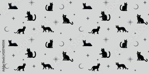Cute cat seamless pattern vector background