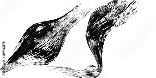 Black brush strokes isolated on white background. Horizontal banner in modern asian style. Black paint design element, turbulent