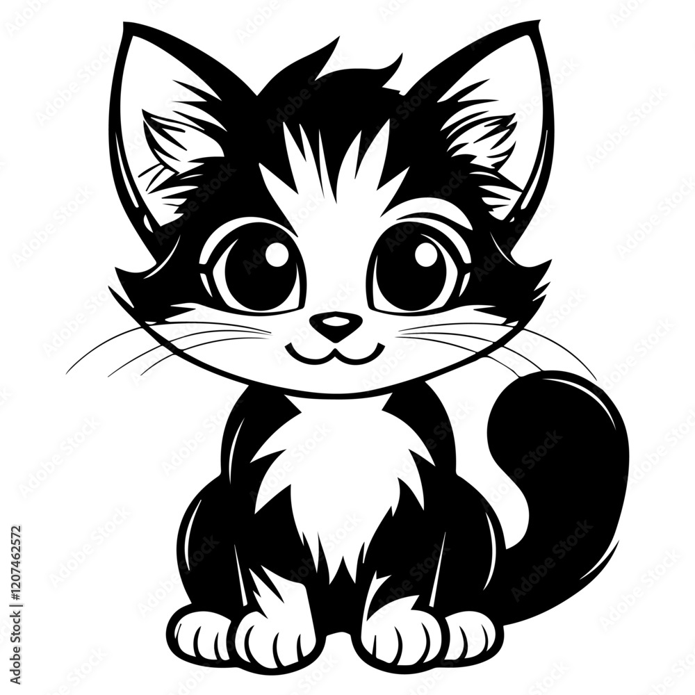 Adorable Kitten Illustration Vector on a White Background Adorable Kitten Illustration Vector on a White Background