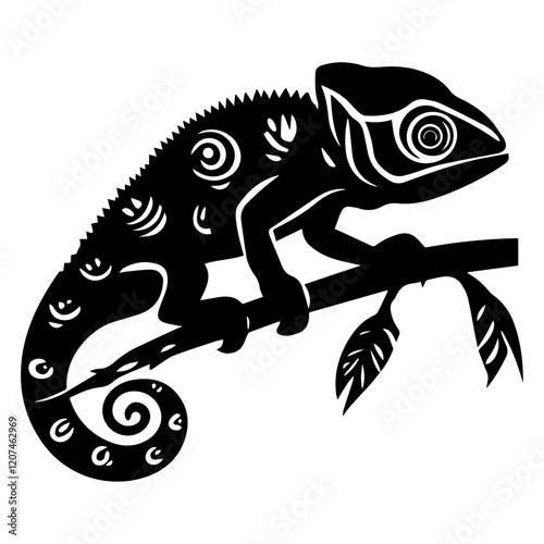 Stylized Chameleon Illustration Vector on a White Background