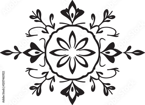 Timeless and elegant logo.  A flower frame design in black and white, using geometric shapes and clean lines against a white background.  Symmetry and visual clarity are key