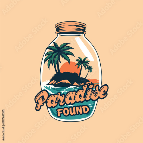 Paradise Found Tropical Island Illustration in a Jar