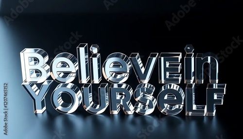 Believe In Yourself Glass Letters Reflecting Dark Surface photo