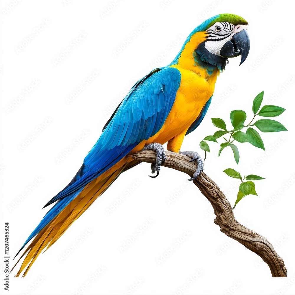 Fototapeta premium Vibrant Parrot Isolated on White Background, Colorful Feathers, Exotic Bird, Nature, Wildlife, Feathered Beauty