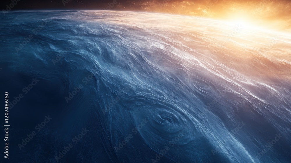 Fototapeta premium Stunning View of Earth from Space at Sunrise with Cloud Patterns
