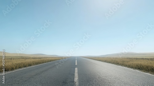 Serene Long Road Stretching Into Distance Beneath Clear Blue Sky