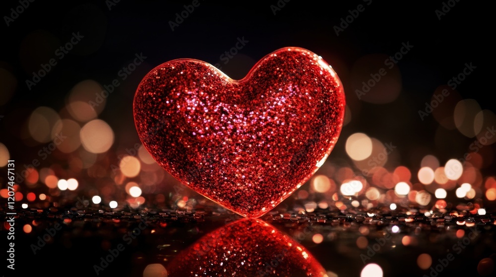photograph of Glittering heart shape, red neon, dark background photograph of Glittering heart shape, red neon, dark background
