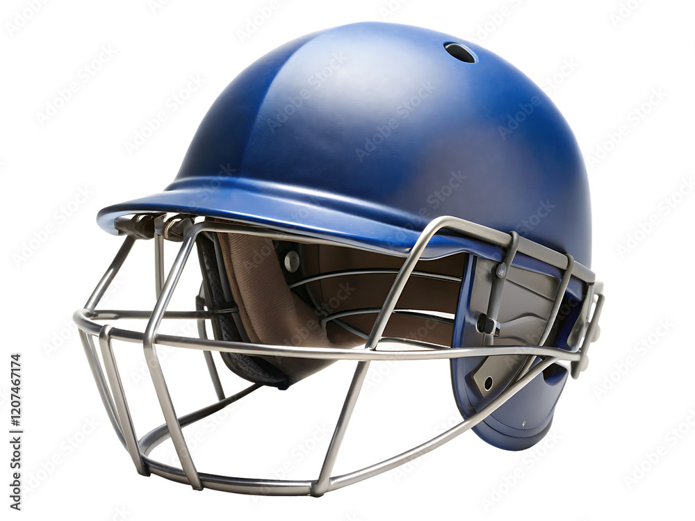 Fototapeta premium Blue Cricket Helmet with Protective Grill isolated on white background as transparent. PNG.AI GENERATED