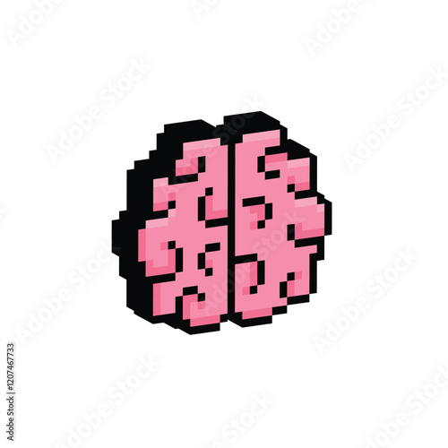 isometric pixel brain icon. Vector pixel art brain 8 bit logo for game