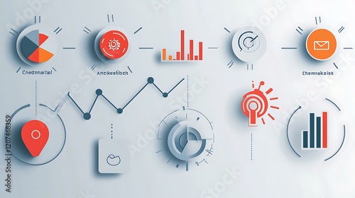 A bright and clear marketing comparison chart with icons for Undifferentiated, Differentiated, Concentrated, and Micromarketing, set on a clean background with soft shadows photo