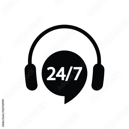 24/7  hours Headphone for support or service vector icon symbol 