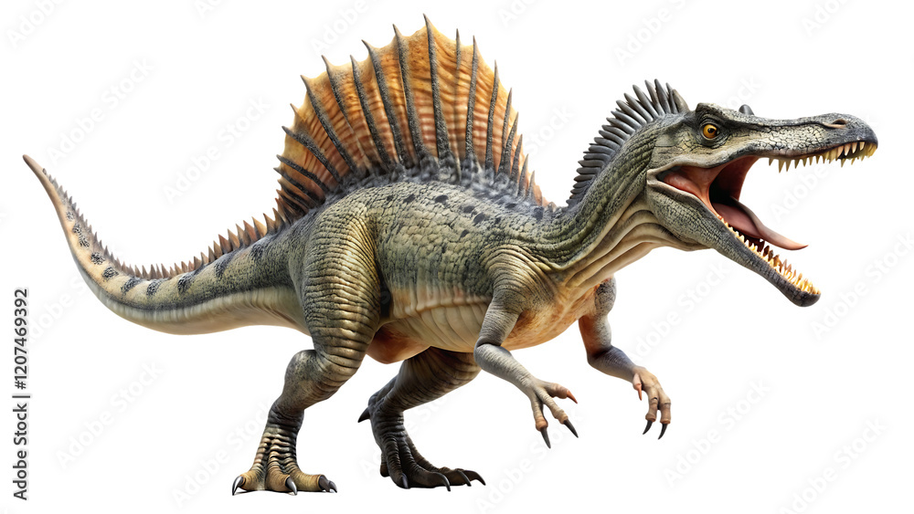 Spinosaurus Dinosaur Roaring isolated on white background as transparent. PNG.AI GENERATED Spinosaurus Dinosaur Roaring isolated on white background as transparent. PNG.AI GENERATED