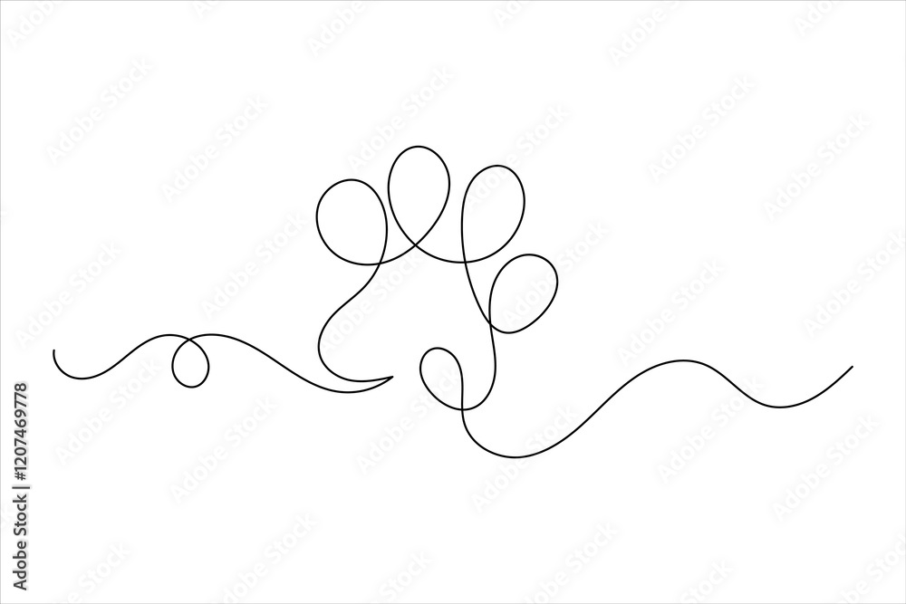 Dog paw line drawing art of isolated continuous outline vector icon Dog paw line drawing art of isolated continuous outline vector icon