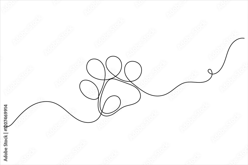 Dog paw line drawing art of isolated continuous outline vector icon Dog paw line drawing art of isolated continuous outline vector icon