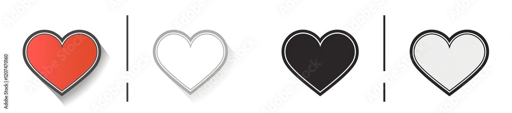 Valentine's Day heart icons in vibrant red on a clean white background, showcasing a variety of heart shapes and styles including geometric forms, stripes, and intricate shapes within the hearts. Valentine's Day heart icons in vibrant red on a clean white background, showcasing a variety of heart shapes and styles including geometric forms, stripes, and intricate shapes within the hearts.