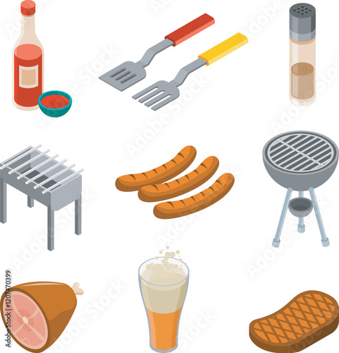 Grilled Food Isometric Icons