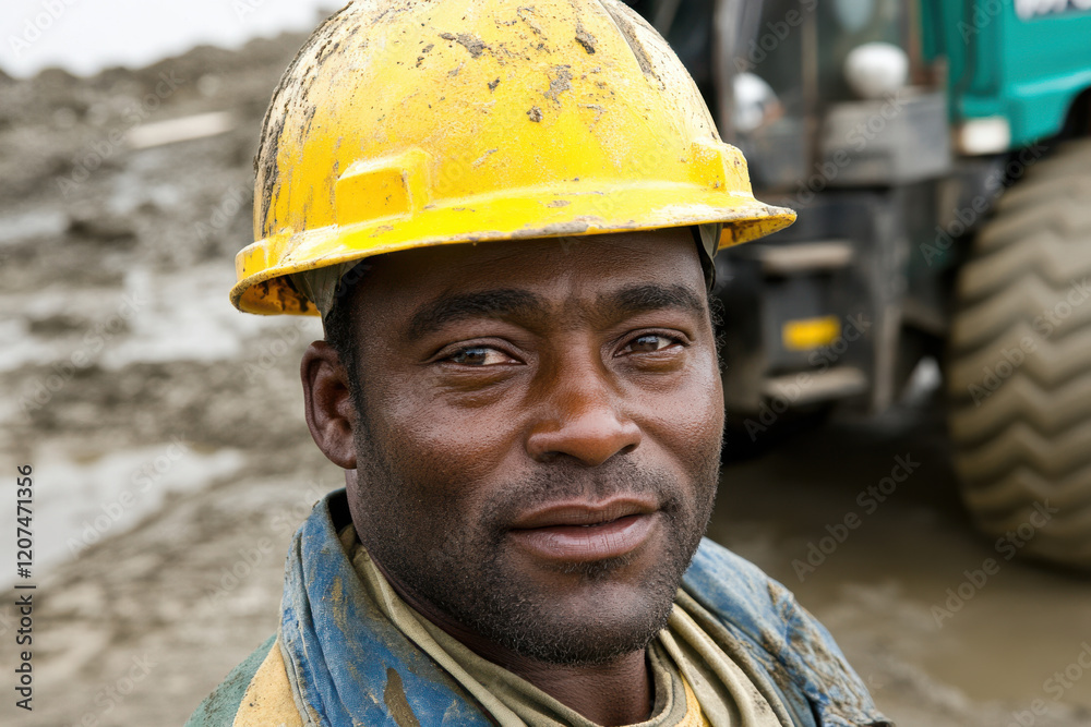 Construction Worker with Yellow Helmet, Close Up. Construction Worker with Yellow Helmet, Close Up.