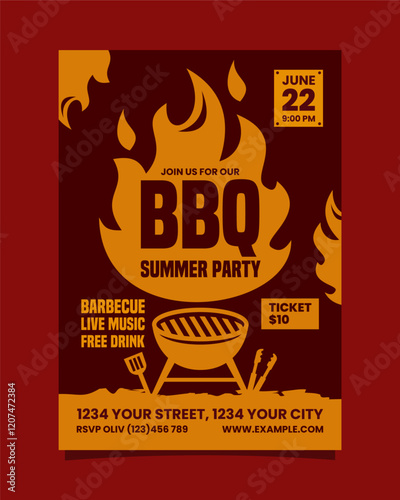 BBQ summer party vertical poster flyer template design