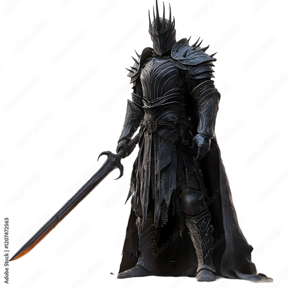 Fototapeta premium Dark Armored Knight with Spiked Helmet and Sword – Medieval Fantasy Warrior
