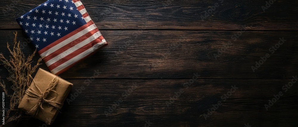 Fototapeta premium American Flag Gift Wood Background Patriotic July 4th Design