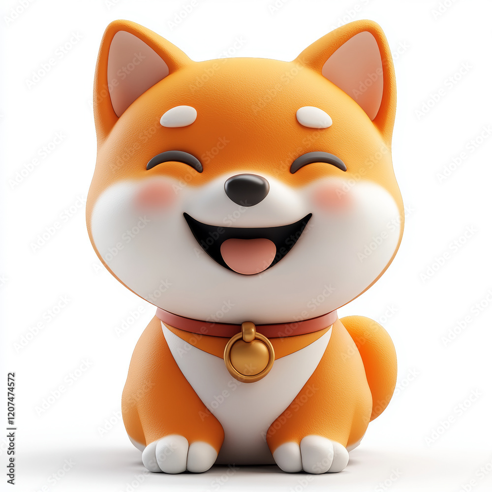 Cute Happy Cartoon Shiba Inu Mascot on White Background Cute Happy Cartoon Shiba Inu Mascot on White Background