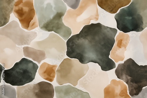 Abstract watercolor background featuring earthy clay and olive tones photo