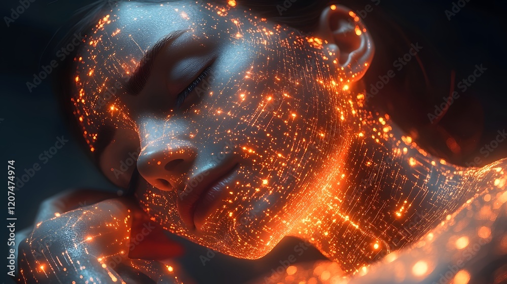 Obraz premium Advanced AI embedded in human body glowing futuristic circuits health restoration 8K realistic