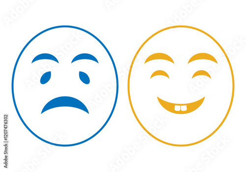 Cara triste vs cara alegre. Tristeza y alegría, Emociones. Psicología