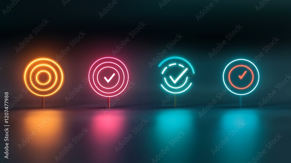 Fototapeta premium Organized chart comparing four marketing targeting strategies with realistic icons and soft lighting effects against a clean background