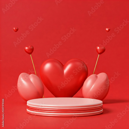 mini podium 3d product display with valentine theme hearts
