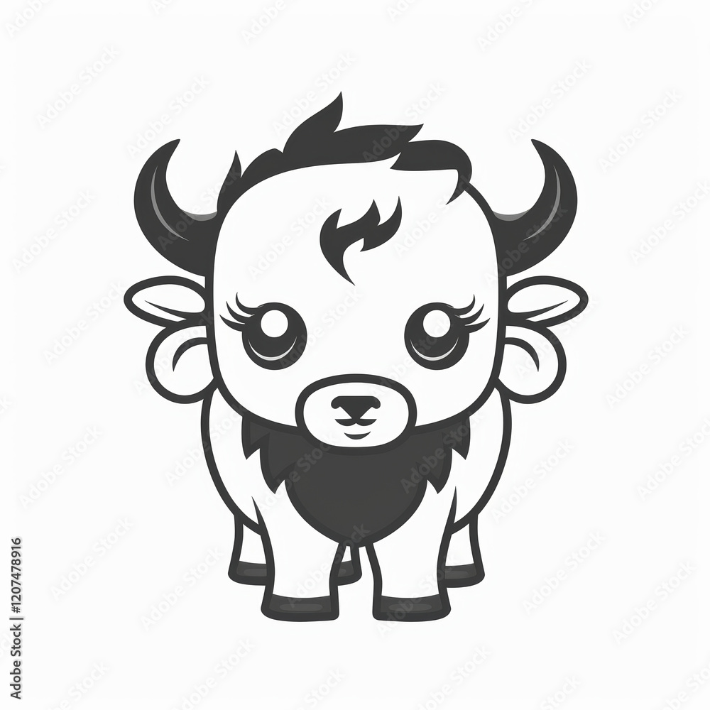 Cute Bison Vector Logo in Flat Black and White Outline Design Cute Bison Vector Logo in Flat Black and White Outline Design