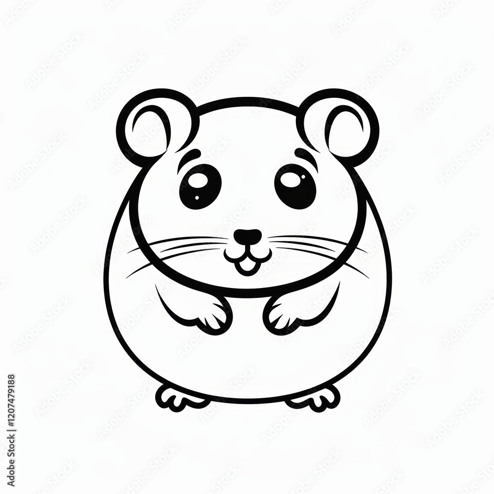 Fototapeta premium Cute Hamster Vector Logo in Black and White Outline Format