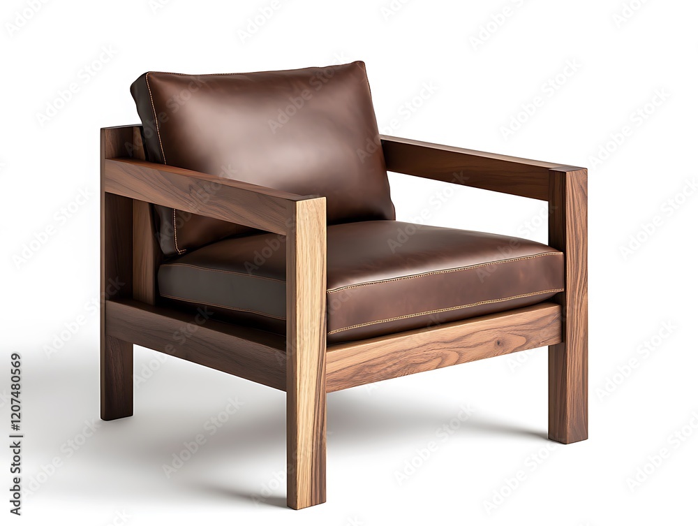 Contemporary wooden armchair with smooth walnut finish, crisp white background Contemporary wooden armchair with smooth walnut finish, crisp white background
