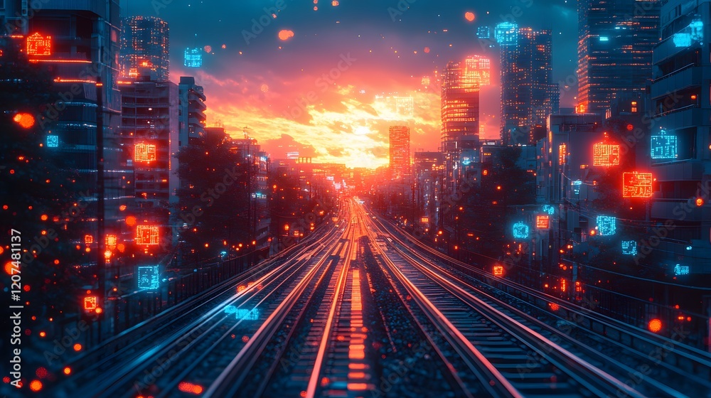 AI technology coordinating railway systems in a seamless and futuristic manner, AI technology coordinating railway systems in a seamless and futuristic manner,