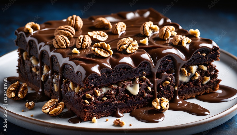 Fudgy Chocolate Cake with Walnut Garnish Fudgy Chocolate Cake with Walnut Garnish