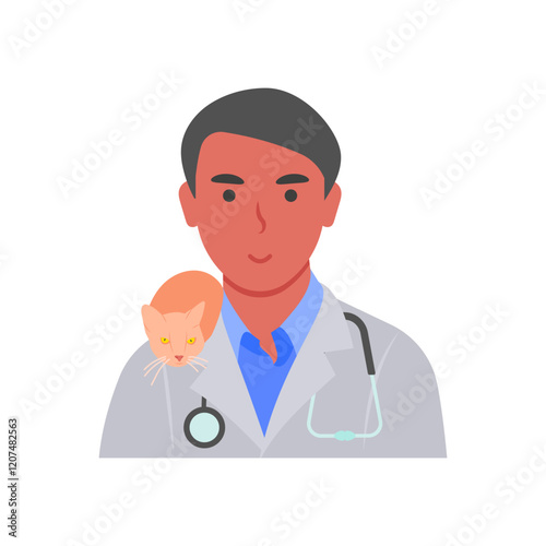 Male Veterinary, Veterinary Flat Vector Illustration