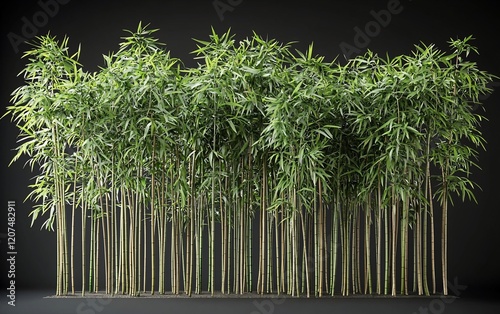 Lush green bamboo grove isolated on black background.